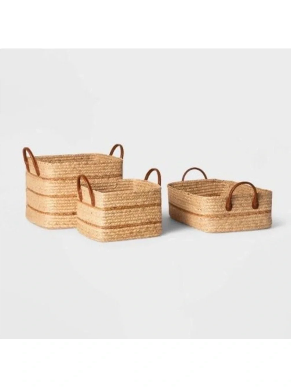 Threshold Braided Water Hyacinth Folio Basket with Faux Leather Handles NEW